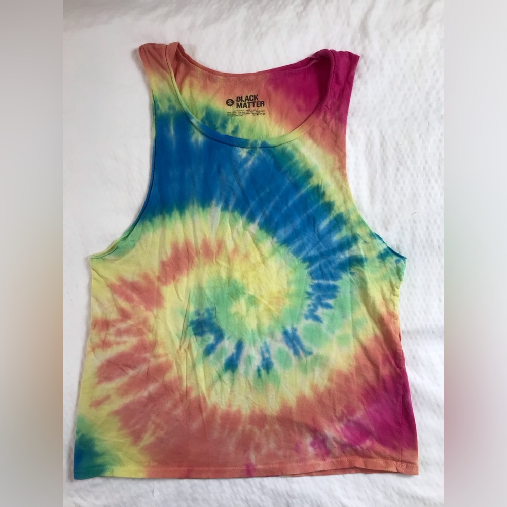 Hot Topic Black Matter Bright Colorful Tie Dye Wifebeater Tank Top Small